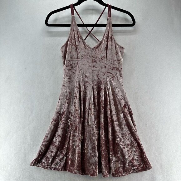 American Eagle Outfitters Dresses & Skirts - American Eagle Outfitters Dress Sz XS Crushed Velour Skater Mini Sleeveless Pink